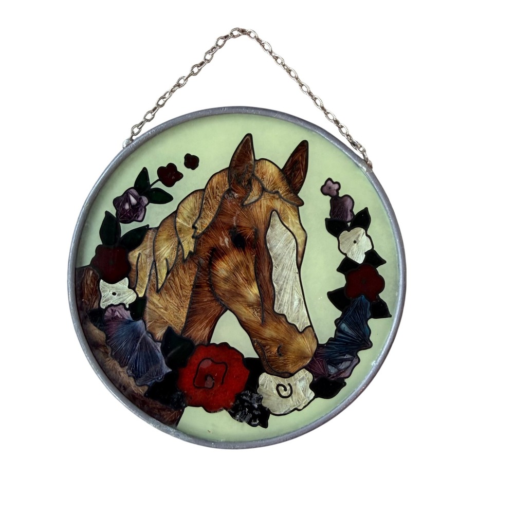 Vintage Joan Baker Designs Horse Floral‎ Suncatcher 1990s Cottagecore Decor